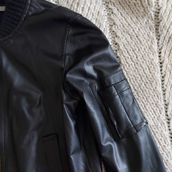 VINCE Genuine Lamb Leather Black Bomber Jacket - Medium - Picture 4 of 8